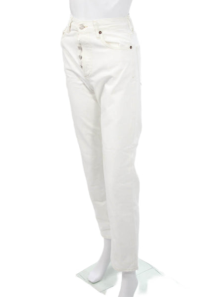 Agolde Women Mom Straight Jeans White High Rise Button Size 23
