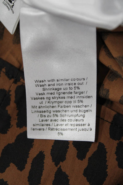 Ganni Womens Shift Dress Brown Leopard High Neck Long Sleeve Zip Size 38