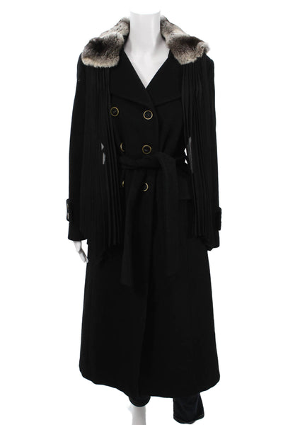 Eliza Corsini Womens Black Overcoat Button Collared Wool Cashmere Size 42