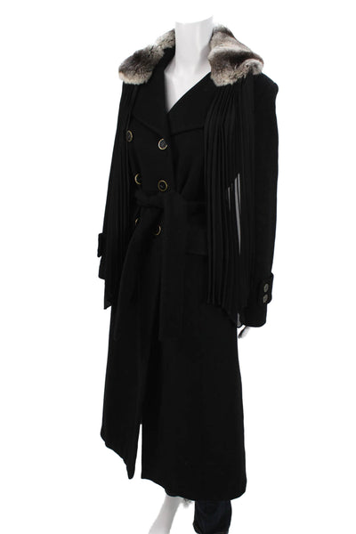 Eliza Corsini Womens Black Overcoat Button Collared Wool Cashmere Size 42