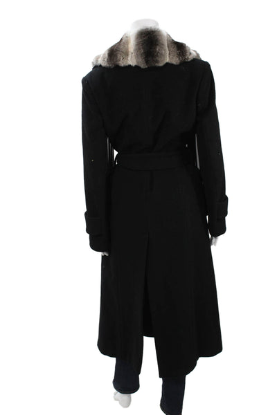 Eliza Corsini Womens Black Overcoat Button Collared Wool Cashmere Size 42
