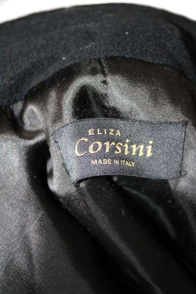 Eliza Corsini Womens Black Overcoat Button Collared Wool Cashmere Size 42
