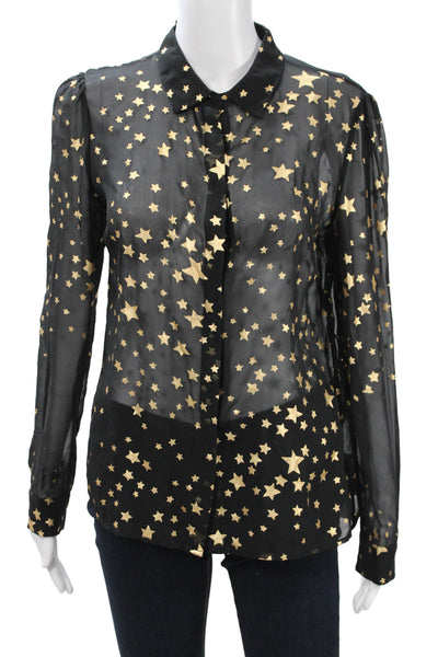 RED Valentino Womens Black Silk Collared Button Up Blouse Long Sleeve Size 44