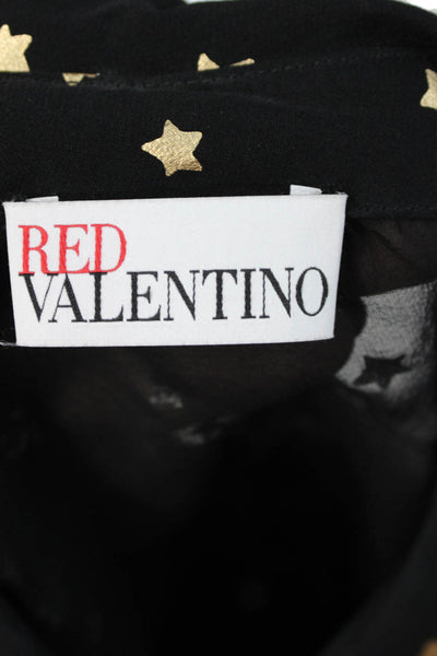 RED Valentino Womens Black Silk Collared Button Up Blouse Long Sleeve Size 44