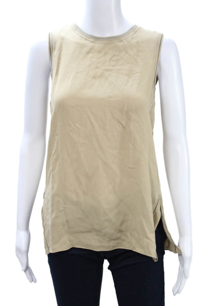 Theory Womens Silk Basic Sleeveless Tank Crew Neck Beige Size PP