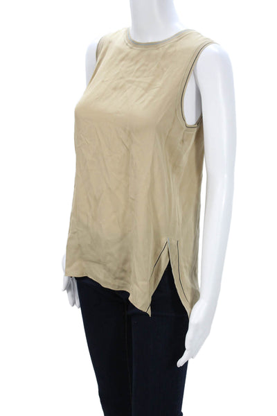 Theory Womens Silk Basic Sleeveless Tank Crew Neck Beige Size PP