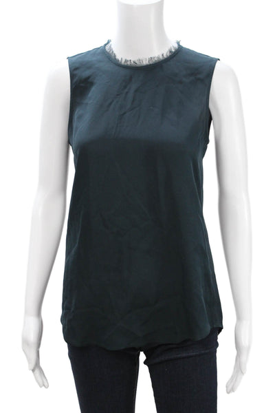 Theory Women Sleeveless 100% Silk Tank Crew Neck Zip Dark Blue Size PP
