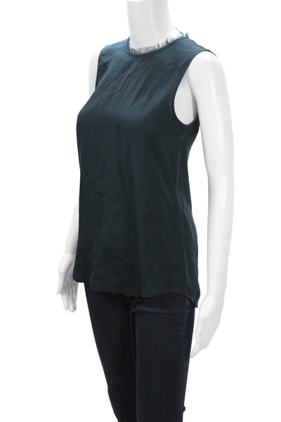 Theory Women Sleeveless 100% Silk Tank Crew Neck Zip Dark Blue Size PP