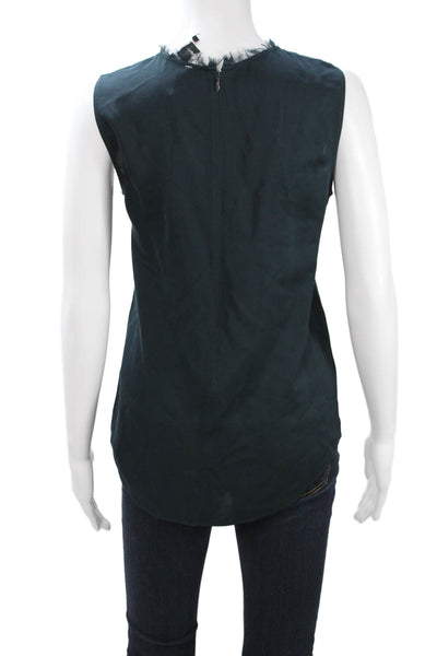 Theory Women Sleeveless 100% Silk Tank Crew Neck Zip Dark Blue Size PP