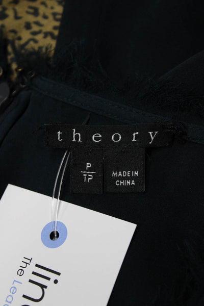 Theory Women Sleeveless 100% Silk Tank Crew Neck Zip Dark Blue Size PP