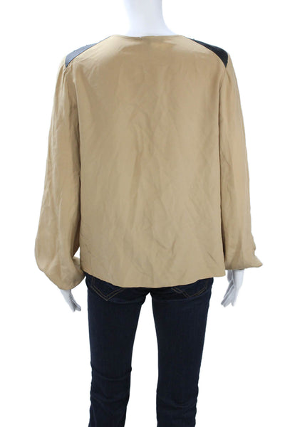Cynthia Steffe Womens Beige Silk Long Sleeve Round Neck Blouse Size 2