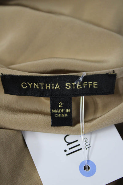 Cynthia Steffe Womens Beige Silk Long Sleeve Round Neck Blouse Size 2