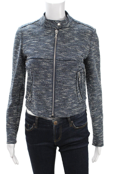 Theory Womens Biker Jacket Dark Blue High Neck Long Sleeve Size PP