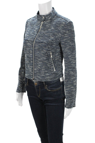 Theory Womens Biker Jacket Dark Blue High Neck Long Sleeve Size PP