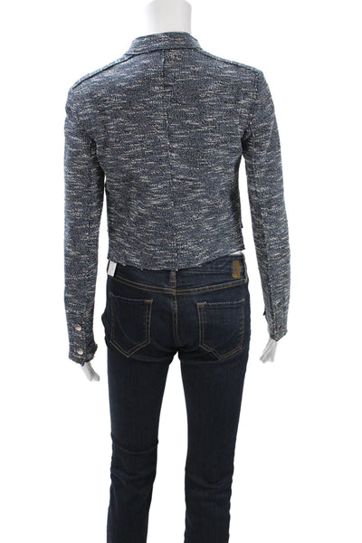 Theory Womens Biker Jacket Dark Blue High Neck Long Sleeve Size PP