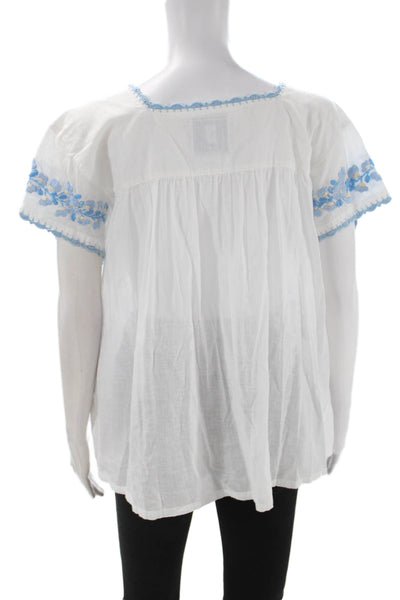 CJ Laing Women Tunic Blouse White Floral Square Neck Short Sleeve Size S