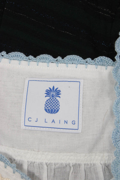 CJ Laing Women Tunic Blouse White Floral Square Neck Short Sleeve Size S