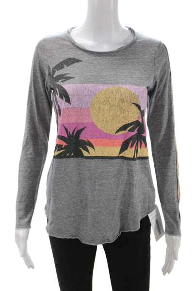 Chaser Women Jersey T-Shirt Gray Graphic Long Sleeve Size S