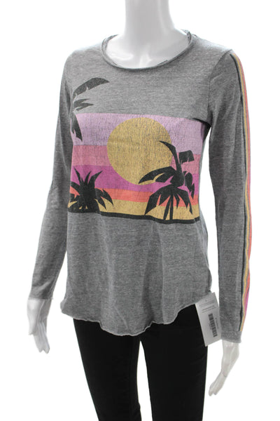 Chaser Women Jersey T-Shirt Gray Graphic Long Sleeve Size S