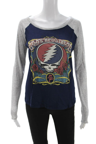 Chaser Women Dark Blue Cotton Jersey Music Graphic Long Sleeve T-Shirt Size S