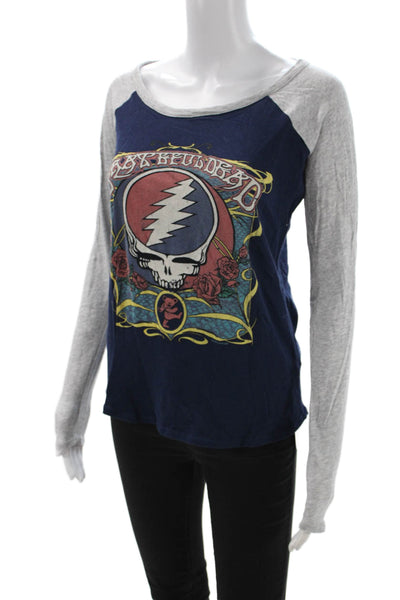 Chaser Women Dark Blue Cotton Jersey Music Graphic Long Sleeve T-Shirt Size S