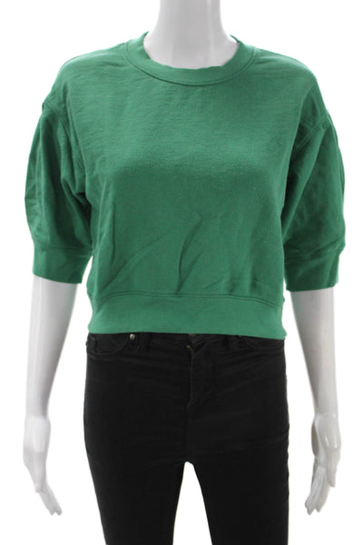 Nation LTD Women Pullover Sweatshirt Green 100% Pima Cotton Crew Neck Size XS