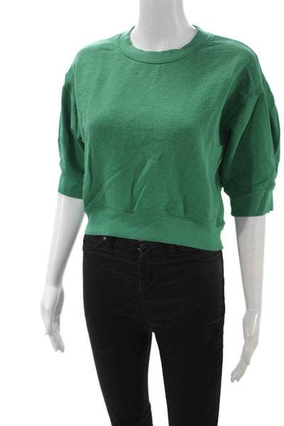 Nation LTD Women Pullover Sweatshirt Green 100% Pima Cotton Crew Neck Size XS