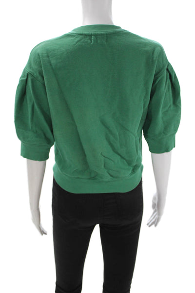 Nation LTD Women Pullover Sweatshirt Green 100% Pima Cotton Crew Neck Size XS
