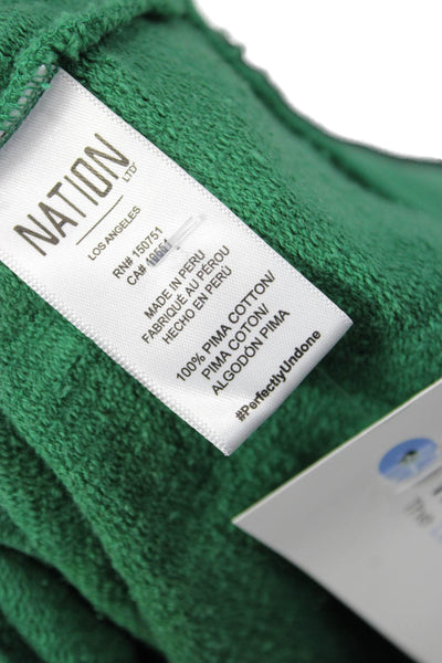 Nation LTD Women Pullover Sweatshirt Green 100% Pima Cotton Crew Neck Size XS