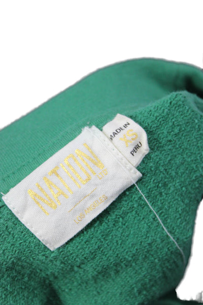 Nation LTD Women Pullover Sweatshirt Green 100% Pima Cotton Crew Neck Size XS