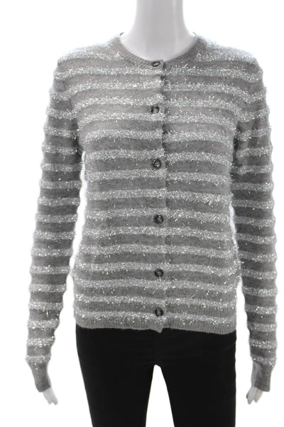 Allude Womens Cardigan Gray Striped Crew Neck Button Long Sleeve 80s Size XS