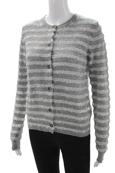 Allude Womens Cardigan Gray Striped Crew Neck Button Long Sleeve 80s Size XS