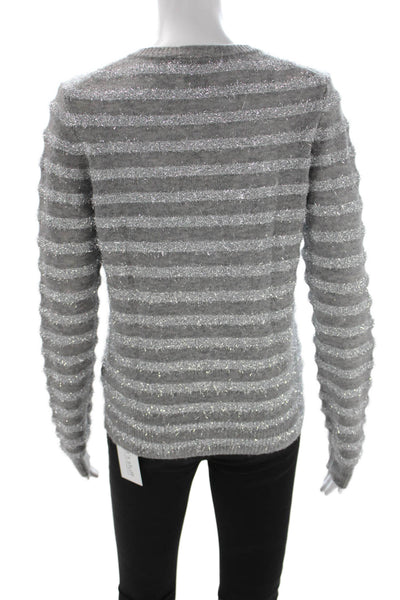 Allude Womens Cardigan Gray Striped Crew Neck Button Long Sleeve 80s Size XS
