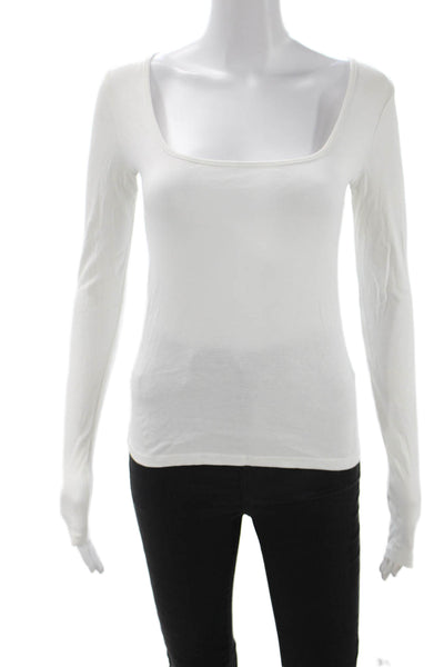Vince Womens Basic Square Neck Long Sleeve White T-Shirt Size XS