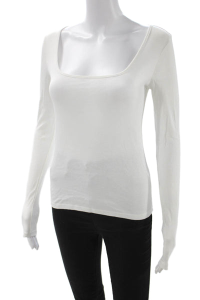 Vince Womens Basic Square Neck Long Sleeve White T-Shirt Size XS