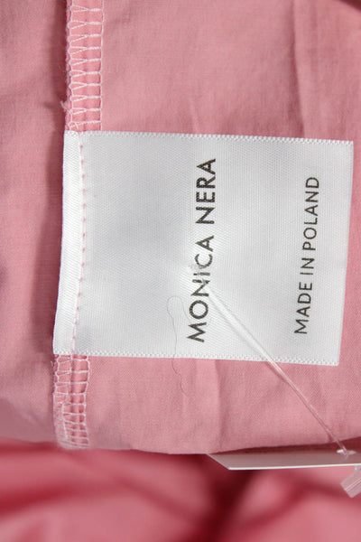 Monica Nera Women Pink Solid Button Up Blouse Short Sleeve Round Neck Size XS