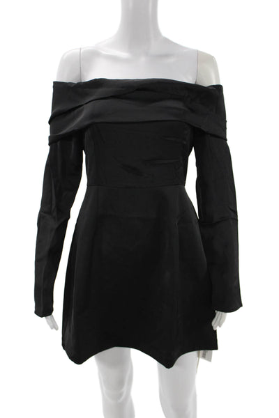 Commense Women A-Line Mini Dress Black Long Sleeve Knee Length Size S