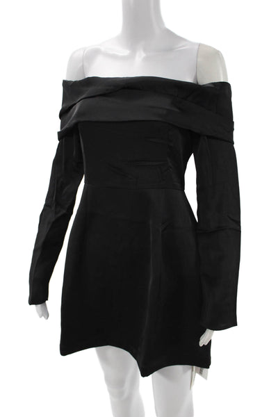 Commense Women A-Line Mini Dress Black Long Sleeve Knee Length Size S