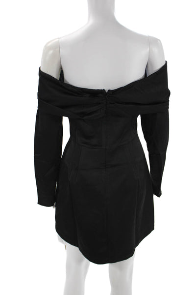 Commense Women A-Line Mini Dress Black Long Sleeve Knee Length Size S