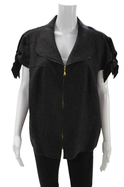 Escada Women Dark Gray Collared Zip Short Sleeve Wool Angora Jacket Size 44