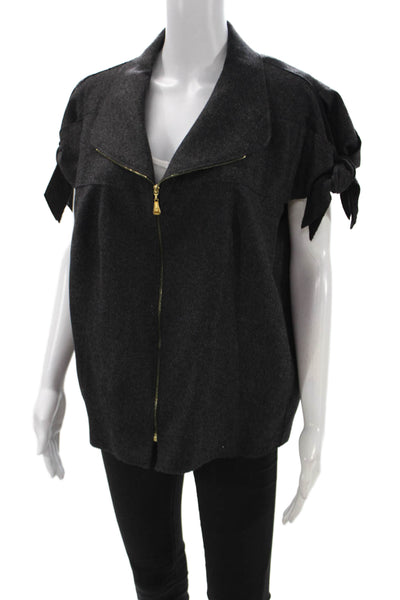 Escada Women Dark Gray Collared Zip Short Sleeve Wool Angora Jacket Size 44