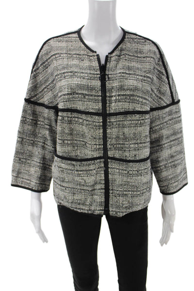 Akris Punto Women Black Cotton Blend Zip Round Neck 3/4 Sleeve Jacket Size 16