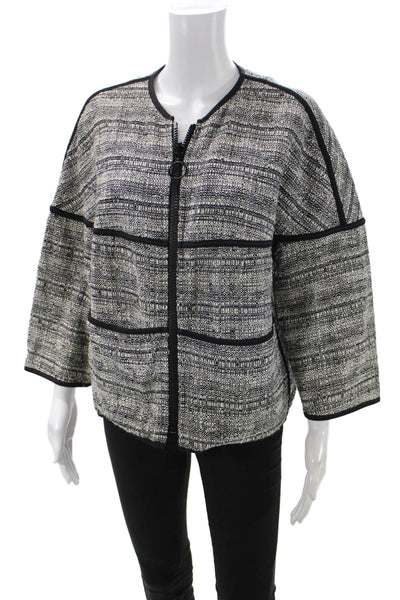 Akris Punto Women Black Cotton Blend Zip Round Neck 3/4 Sleeve Jacket Size 16