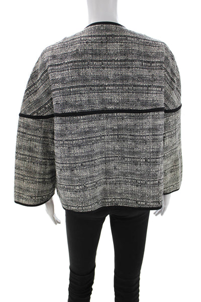 Akris Punto Women Black Cotton Blend Zip Round Neck 3/4 Sleeve Jacket Size 16