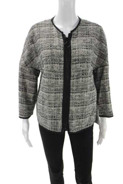 Akris Punto Women Black Cotton Blend Zip Round Neck 3/4 Sleeve Jacket Size 16