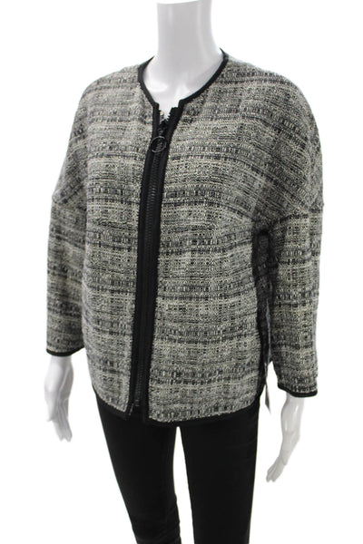 Akris Punto Women Black Cotton Blend Zip Round Neck 3/4 Sleeve Jacket Size 16