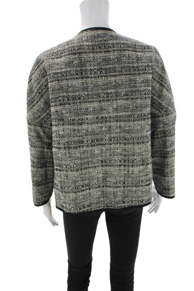 Akris Punto Women Black Cotton Blend Zip Round Neck 3/4 Sleeve Jacket Size 16