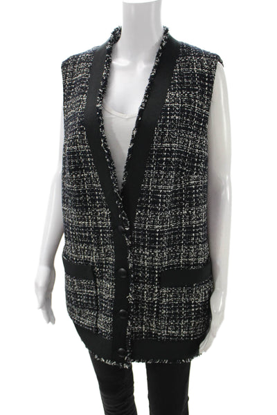 Akris Punto Womens Black Check Sleeveless V-Neck Button Vest Designer Size 16