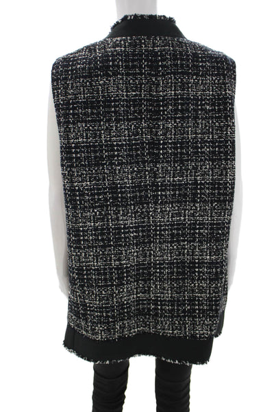 Akris Punto Womens Black Check Sleeveless V-Neck Button Vest Designer Size 16