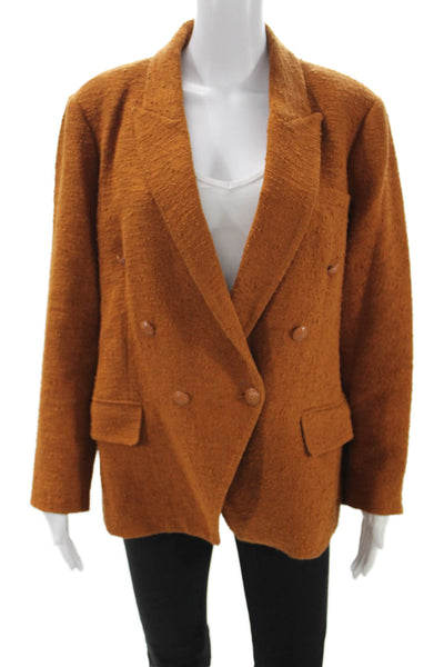 L'Agence Women Brown Collared Long Sleeve Solid Blazer Button Size 14